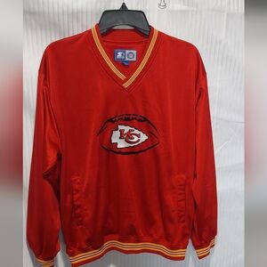 STARTER Men's Large Red V-Neck Sweater with KC Chiefs Logo Vintage